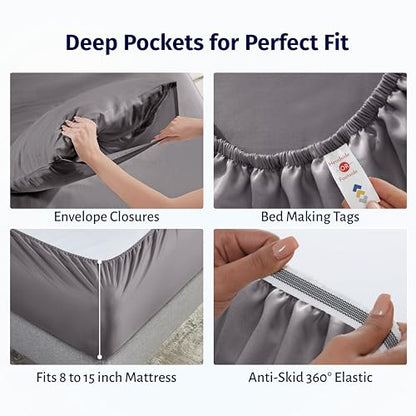 California Design Den Full Sheet Set - Certified 100% Egyptian Cotton, Lightweight & Crisp Percale Sheets Full Size with Deep Pockets, Durable Luxury Bedding Set - Grey - color: Grey, size: Full