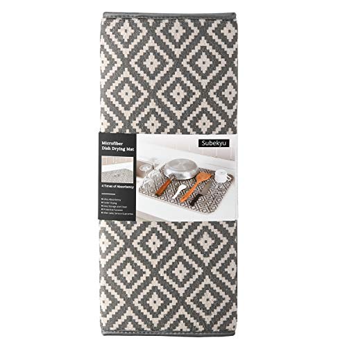 Dish Drying Mat for Kitchen 2 Pack, Ultra Absorbent Microfiber Dishes Drainer Mats by Subekyu,19.2 by 15.8 Inch(Rhombus) - color: Dark Gray 2P 19.2*15.8