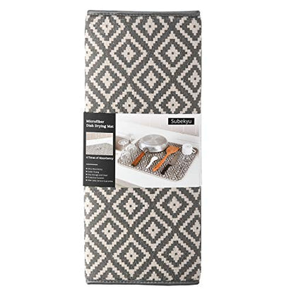 Dish Drying Mat for Kitchen 2 Pack, Ultra Absorbent Microfiber Dishes Drainer Mats by Subekyu,19.2 by 15.8 Inch(Rhombus) - color: Dark Gray 2P 19.2*15.8