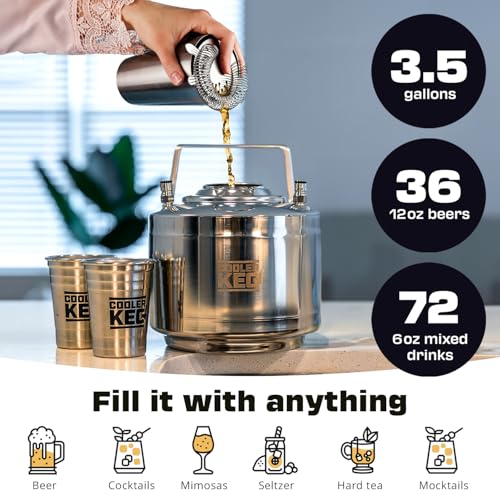 Refillable Keg Set - 3.5 gallon combined capacity, Stainless Steel Kegs for Beer, Cocktails, Mixed Drinks, Cider, Seltzer, Ball Lock, Quick Disconnects 1.75 gal or 6.5 liters or 228 oz each - size: Pair - 3.5 gallons