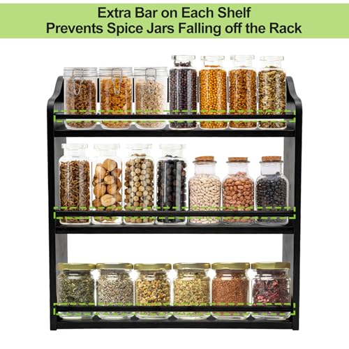 3 Tier Bamboo Spice Rack,Seasoning Jars Rack Shelf Spice Organizer for Kitchen Counter or Wall Mounting (Black) - style: Tiered Shelf Black
