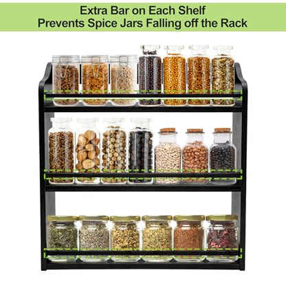 3 Tier Bamboo Spice Rack,Seasoning Jars Rack Shelf Spice Organizer for Kitchen Counter or Wall Mounting (Black) - style: Tiered Shelf Black