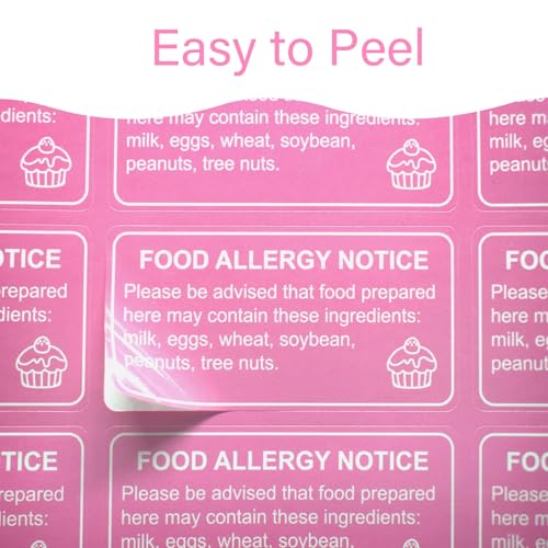 500 Pcs Food Allergy Stickers, 1x2 Inch Labels for Bakery, Cookie, Kitchen