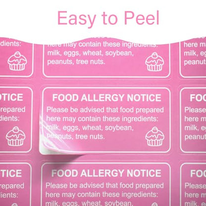 500 Pcs Food Allergy Stickers, 1x2 Inch Labels for Bakery, Cookie, Kitchen