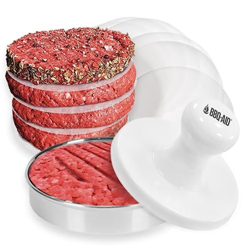 BBQ-Aid Porcelain Burger Press 5"- Round Burger Smasher for Grilling Evenly, Stuffed Burgers- Hamburger Press Patty Maker Perfect for Flat Top Griddle Grill Cooking, Stainless Steel Burger Press