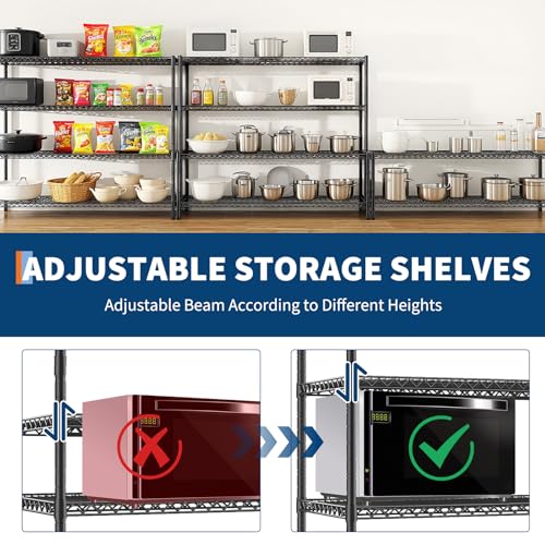 4 Tier Heavy Duty Wire Garage Shelving with Wheels, 2200 LBS Capacity, 24"D x 56"W x 75"H, Adjustable Metal Storage Rack, Industrial Shelves for Warehouse, Kitchen, Garage, Pantry and Utility Room