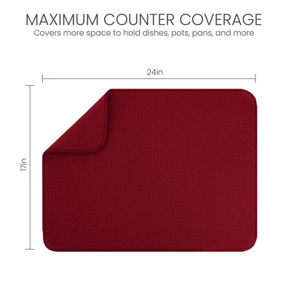 Bellemain XL Dish Mat 24" x 17" ( LARGEST MAT ) Microfiber Dish Drying Mat , Super absorbent ( Red ) - color: Red, size: 17" x 24"