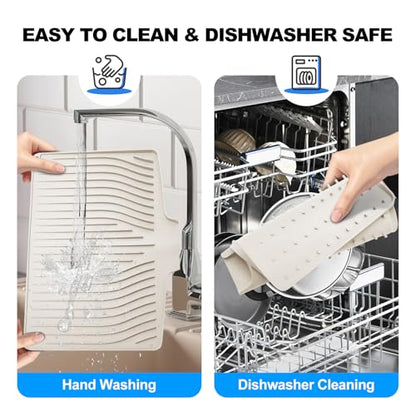 Silicone Dish Drying Mat for Kitchen Countertops and Sinks,19 x13.7 Inch Non Slip Heat Resistant Mat with Built In Drainage System,For Refrigerator and Drawer Liners (Creamy-white, 19 x13.7 Inch) - color: Creamy-white