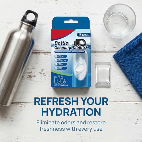 Bottle Blasterz - Drop-In Cleaning Tablets for Water Bottles, Tumblers, and Coolers - All-Natural Ingredients, Eliminates Odors, Fast-Acting, Individually Packed, 18 Count