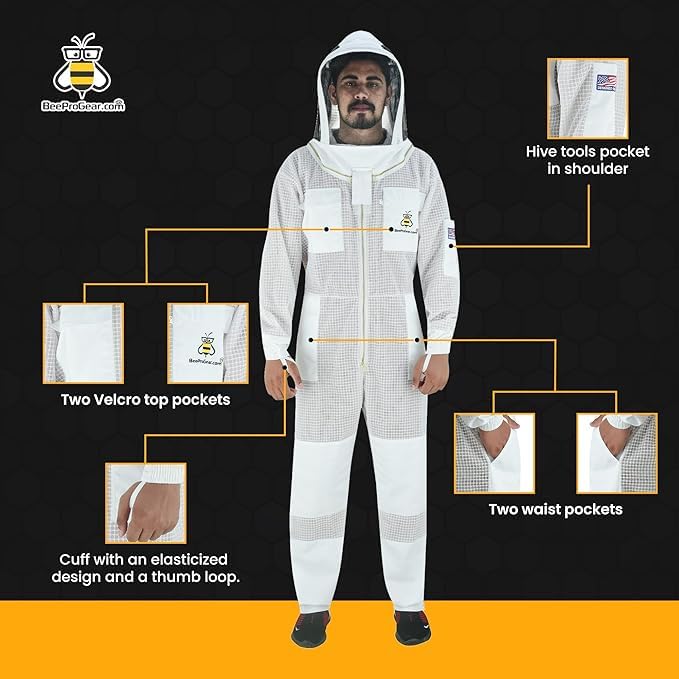 3-Layer Ultra Ventilated Mesh Beekeeping Suit for Men & Women with Veil Sting-Proof Bee Suit with Leather Gloves & Bag - color: White F, size: Medium