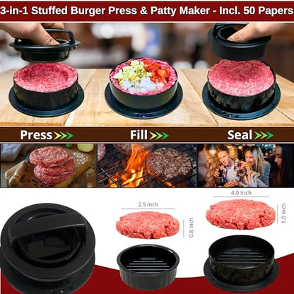 Gamalou® Smash Burger Press Kit: 7" Cast Iron Grill Press, 12" Melting Dome, 3-in-1 Patty Maker, 4.3" Spatula & 4" Scraper, Griddle Accessories for Blackstone, Grills, Flat Top, BBQ, Fry Pan