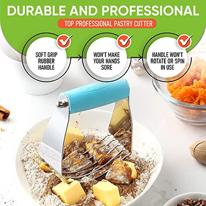 Spring Chef Dough Blender, Top Professional Pastry Cutter, Heavy Duty Baking Tool with Stainless Steel Blades, Medium Size, Aqua Sky - color: Blue (Aqua Sky), size: 3" Medium