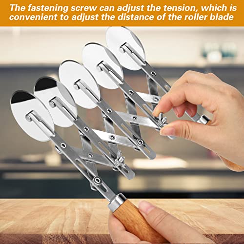 Juome 5 Wheel Pastry Cutter with Wooden Handle, Multi-Round Wheel Pasta Dough Cutter Roller Pizza Slicer Accordion Pastry Knife Divider Tool - color: 5 wheel Pastry Cutter with Wooden Handle