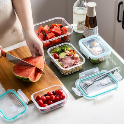 Glass Food Storage Containers Set with Airtight Lids – Leak-Proof Meal Prep Containers for Soups, Leftovers & Lunches – BPA Free, Microwave, Dishwasher & Freezer Safe (Blue 6PCS) - color: Blue 6PCS