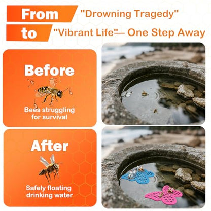 Bee Watering Station Island for Garden - 5 Pack Butterfly Floating Bee Island, SGS Certified Premium EVA Foam, Fade Resistant Odor Free Pre-Cut Holes, Anti Drowning for Pollinators, for Birdbath Pond