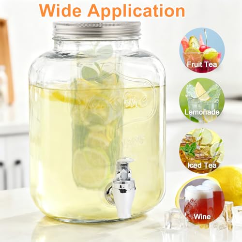 1.5 Gallon Glass Drink Dispensers For Parties-Set of 2,Drink Dispenser with Fruit Infuser & Stand,Juice or Beverage Dispenser for BBQ, Picnic, Party,Water Dispenser Laundry Detergent Dispenser - size: 1.5 Gallon Double With Stand