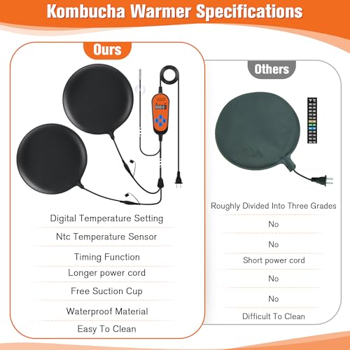 Kombucha Heating Pad with Digital Temperature Control, 11.8" Fermentation Heating Pad, 45-113°F Adjustable Temperature, Proofing Mat for Glass and Plastic Carboy Fermentors(2 Pieces)