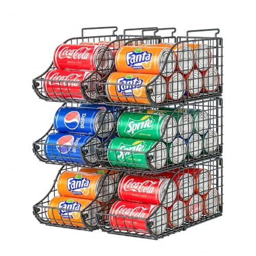 Sonyabecca 6-Pack Can Storage Organizer Pantry, Stackable Kitchen Canned Food Holder With Handles, Can Organizer For Pantry Countertop Cabinet, Beverage Drink Pop Soda Can Dispenser Patent Pending - color: Black, size: 6 Pack