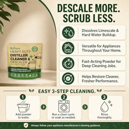 Renuv® Citric Acid for Cleaning & Descaling, 2LB Bulk | Powder Descaler For Water Distillers, Kettles, Pots, Boilers, Dispensers, Removes Limescale, Mineral Buildup, Hardwater Stain