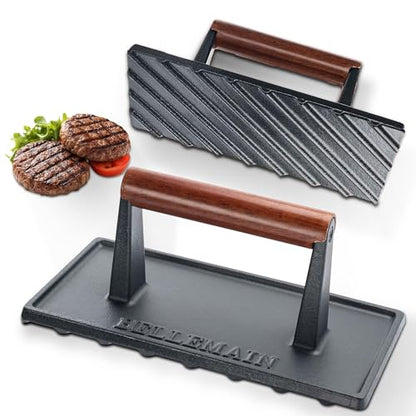 Bellemain Bacon Press Rectangle | Heavy-Duty Cast Iron Grill Press for Perfectly Seared Bacon, Steak & Sandwiches | Equalized Weight Distribution - size: Rectangle