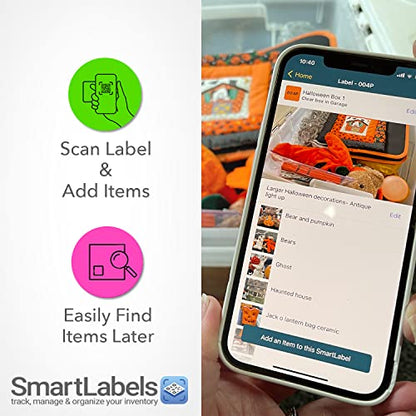 Smart Labels QR Code Stickers with AI Photo Analysis App - Auto-Creates Item Descriptions - No Typing - Made in USA - QR Code Labels for Storage & Inventory Tracking, Organization & Moving, Pack of 48 - style: Neon