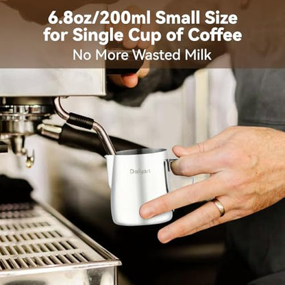 Milk Frothing Pitcher, Dailyart 6.8oz/200ml Milk Frother Cup 304 Stainless Steel Steaming Pitcher With Internal Scale, Espresso Accessories, Frother Pitchers For Espresso Machine Cappuccino Latte Art - size: 6.8 Ounces