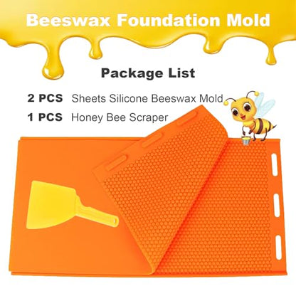 Beeswax Press Sheet Mold with Honey Scraper, Silicone Mold for Making Honeycomb Sheets, DIY Beehive Foundation & Candles, Reusable Beekeeping Supplies - color: Orange