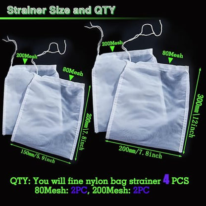 4PCS Cloths Strainer,Food Grade Nylon Nut Bag Strainer,Reusable Cold Brew Coffee Cheese Cloths Strainer for Straining Fruit Juice,Nut Milk,Doufu,Coffee,Soup Etc (Bag strainer)