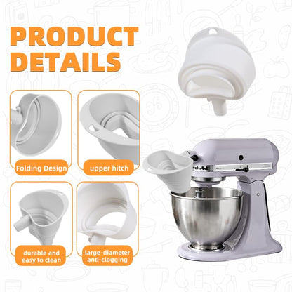 Flour Funnel for Kitchen Aid&Cream Scraper Set, Silicone Food-Grade | Stand Mixer | Leak-Proof Large Capacity Collapsible Design (red, Extended * 2 + Cream Scraper Set) - color: red, size: Extended * 2 + cream scraper set