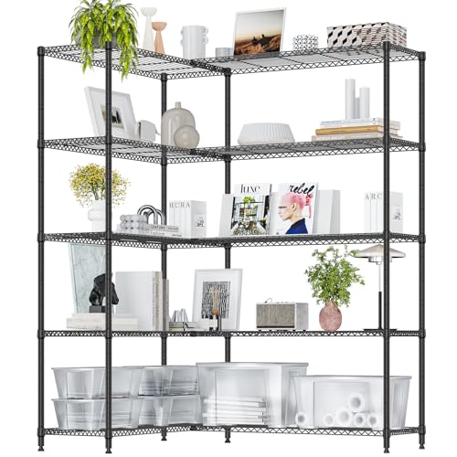 IZEUK Linked Storage Racks, DIY Adjustable Heavy Duty Metal Shelving Unit for Corner, Ideal for Kitchen, Garage, Warehouse, and Garden (Black, 15.7" D x 33.5" W x 70.5" H, 1433 lbs Capacity) - color: Black, size: 5 Tier, 15.7" D x 33.5" W x 70.9" H