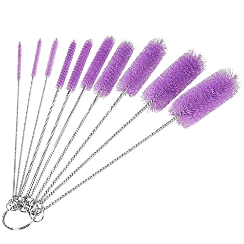 CiaraQ Bottle Cleaning Brushes, 8 Inch Nylon Tube Brush Set | Purple Cleaner for Narrow Neck Bottles Cups with Hook, Set of 10pcs. - color: Purple, size: 8.0 Inch (10pcs)