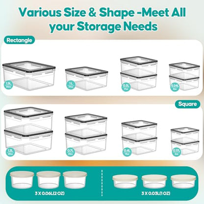TOPCHASE 40 PCS Food Storage Containers with Lids Airtight (20 Containers & 20 Lids) - Plastic Food Containers for Kitchen Storage Reusable BPA-Free Leakproof Meal Prep Container with Labels & Pen - color: 20 Pack