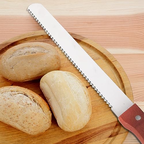 Bread Knife, Stainless Steel Serrated Bread Knife for Homemade Bread, Cakes & Bagels, 10 Inch Kitchens Knifes Saw Breads Cutter, Bagel Sourdough Slicer Knifes with Wooden Handle