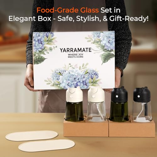 YARRAMATE 4Pcs 16oz/470ml Glass Olive Oil Sprayer Set with Stickers, Kitchen Gadgets, Including 2Pcs Non-Slip Bottle Mat, Cleaning Brush-Aesthetic Ideal Kitchen Gift - color: 23_4Pcs Gift Set