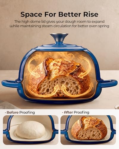 Enameled Cast Iron Bread Oven 5 Qt with Starter Kit, Round Dutch Oven with Lid for Sourdough Baking, Baking Kit Includes Silicone Sling, Banneton & Lame, Complete Artisan Bread Set - color: Blue, size: Bread Oven & Baking Kit