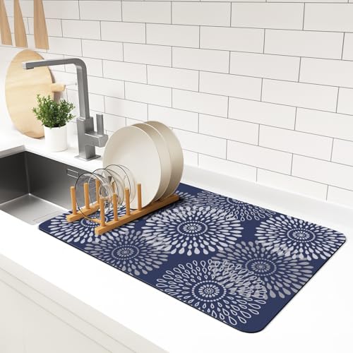 LuxStep Dish Drying Mat Super Absorbent Kitchen Counter Mat Rubber Backing Draining Mat Easy to Clean Kitchen Accessories Dish Rack Pad for Dishes, Utensils, Countertops, Sinks 16" x 24" Blue - color: Blue, size: 16" x 24"