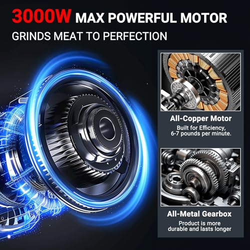 AAOBOSI #12 Meat Grinder, [3000W] 3 Speed Meat Grinder Heavy Duty: Built-in Storage Box, 2 Blades,4 Plates,3 Sausage Stuffers,Kibbe Kit,Meat Claw & Burger Press, for Home & Kitchen Use - color: Metal Sliver