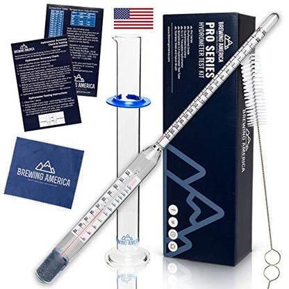 Thermo-Hydrometer ABV Tester Kit Triple Scale for Beer/Wine - Pro Series American-Made Specific Gravity Hydrometer with Thermometer Temperature Correction, N.I.S.T Traceable (KIT) - size: Kit