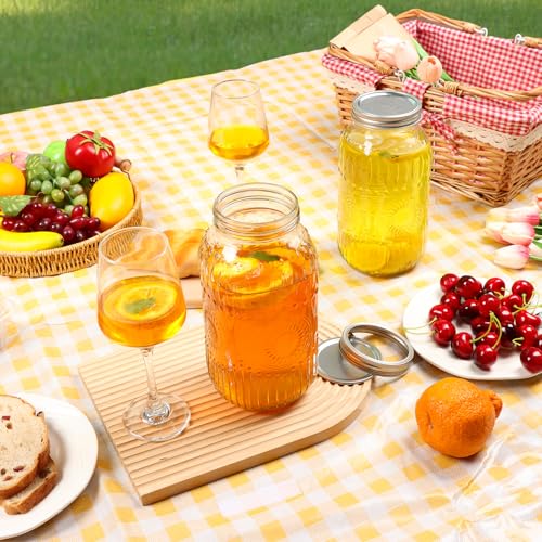 HINGWAH Wide Mouth Mason Jars 64 oz, 3 Pack Large Half Gallon Mason Jars with Airtight Lids and Bands, Clear Glass Canning Jars for Preserving, Pickling, Fermenting, Meal Prep & DIY Crafts (Sunflower) - size: 64oz- 3pack