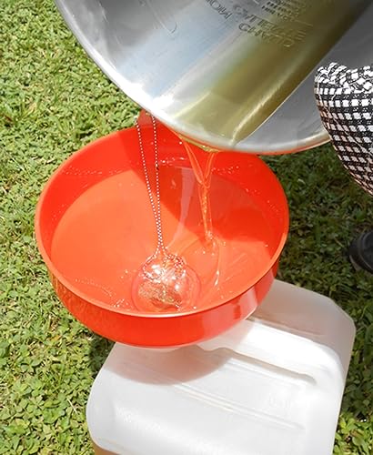 King Kooker 8" Plastic Cooking Oil Funnel with Attached Reusable Stainless Steel Mesh Filter, Multi