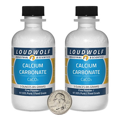 Calcium Carbonate / 6 Ounces / 2 Bottles / 97+% Pure Food Grade/Fine Powder/USA - size: 6 Ounces in 2 Bottles