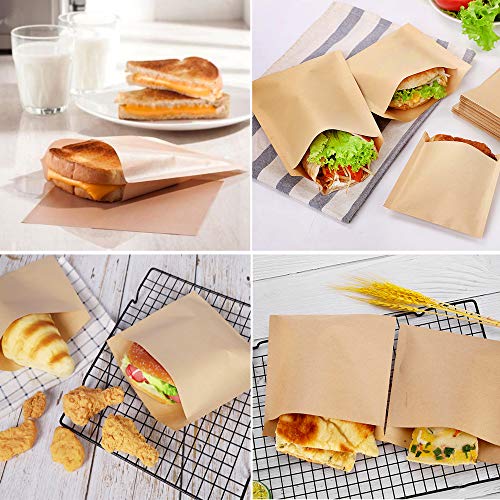 100 Pack Breakfast Paper Bags Deli Bags, 7 x 6.7 in Kraft Dry Wax Paper Sandwich Bags, Waterproof & Grease-proof Paper Bags for Pastries Pizza Slices Chicken Nuggets Fish Panini Garlic Toast (7*6.7IN) - color: 7*6.7IN