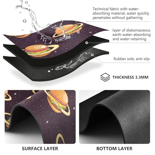 Cheese Burgers Galaxy Dish Drying Mat for Kitchen Counter, Large Drainer Mats with Non-slip Rubber Backed, Dish Drainer Rack Mats for Coffee Maker Coffee Pot - size: 23.6" x 19.7"