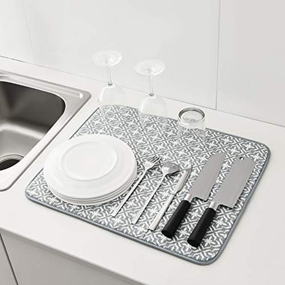 SUBEKYU Dish Drying Mats for Kitchen Counter, Microfiber Absorbent Dish Drainer/Rack Pads for Sink, 19.5*15.8 inch, Set of 2, Grey, leaf - color: Leaf Gray 2P 19.5*15.8