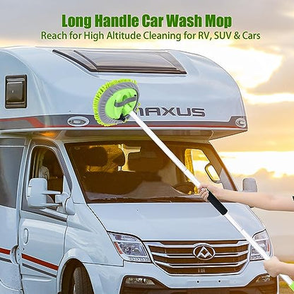 62" Car Wash Brush with Long Handle and Car Wash Brush Microfiber Car Cleaning Brush Kit for Car RV Truck Cleaning 1 Chenille Scratch-Free Replacement Head with Aluminum Alloy Pole (Green) - color: Green