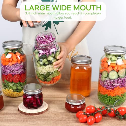 64oz Glass Wide Mouth Mason Jars, 3 Pack | Large Half Gallon Mason Jars with Airtight Lids & Bands for Pantry, Canning, Fermenting & Pickling or Storing