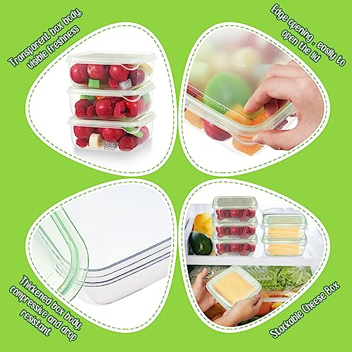 Uiifan 3 Pcs Sliced Cheese Container for Fridge, 22 oz Clear Airtight Slice Holder Container with Lids Plastic Box for Cheese Dessert Refrigerator Deli Food Storage