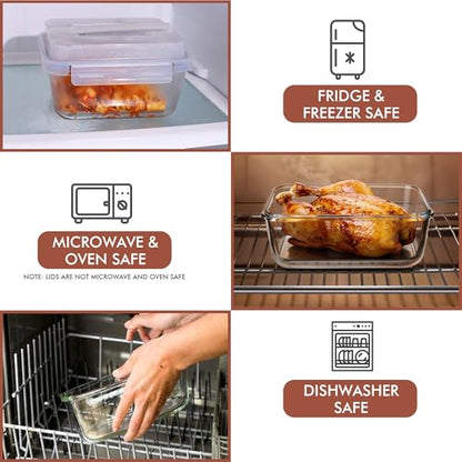 Razab 2700ml / 91Oz / 11.5 Cups Large Glass Food Storage Containers with Lids - Glass Meal Prep Containers for Roasting & Storing Leftover, Glass Lunch Container, Microwave & Oven Safe - color: Black