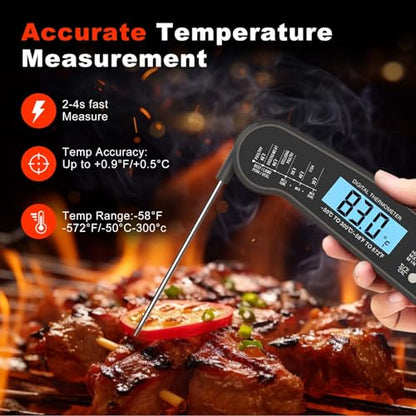 Digital Instant Read Food Thermometer with Backlight, LCD Display, Calibration Function, Built-in Bottle Opener for Grilling, BBQ, Turkey, Candy, Liquid Temperature Measurement, Black - color: Black