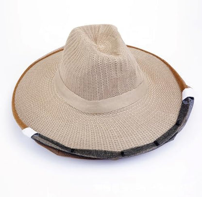 Beekeeper Cowboy Hat with Protective Bee Veil, Beekeeping Head Protection, Straw Style